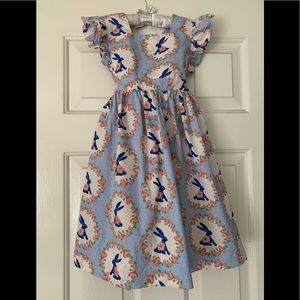 Eleanor Rose pinafore w bunnyRabbit print.Size 6-7